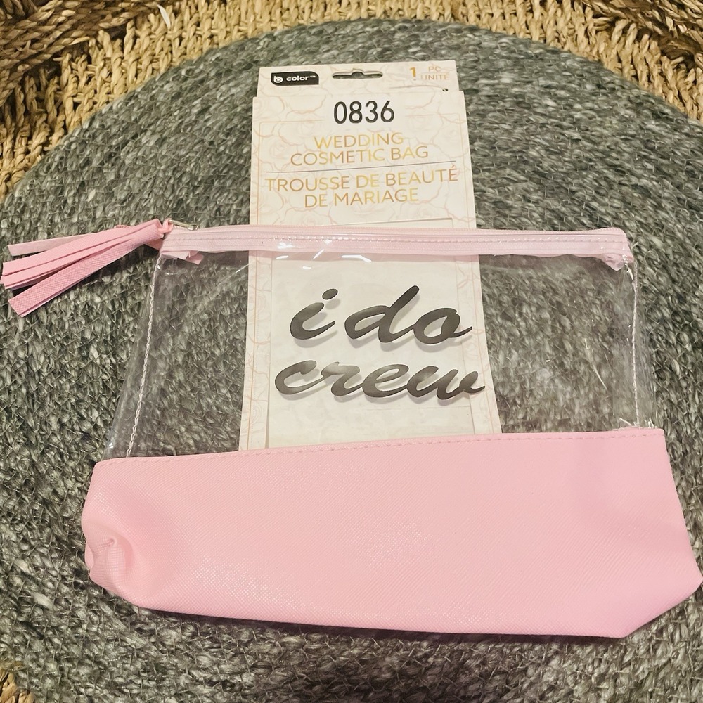 ✅I Do Crew Wedding Cosmetic Bag Pink Clear Tassel Bridesmaid Gift New #️⃣0836